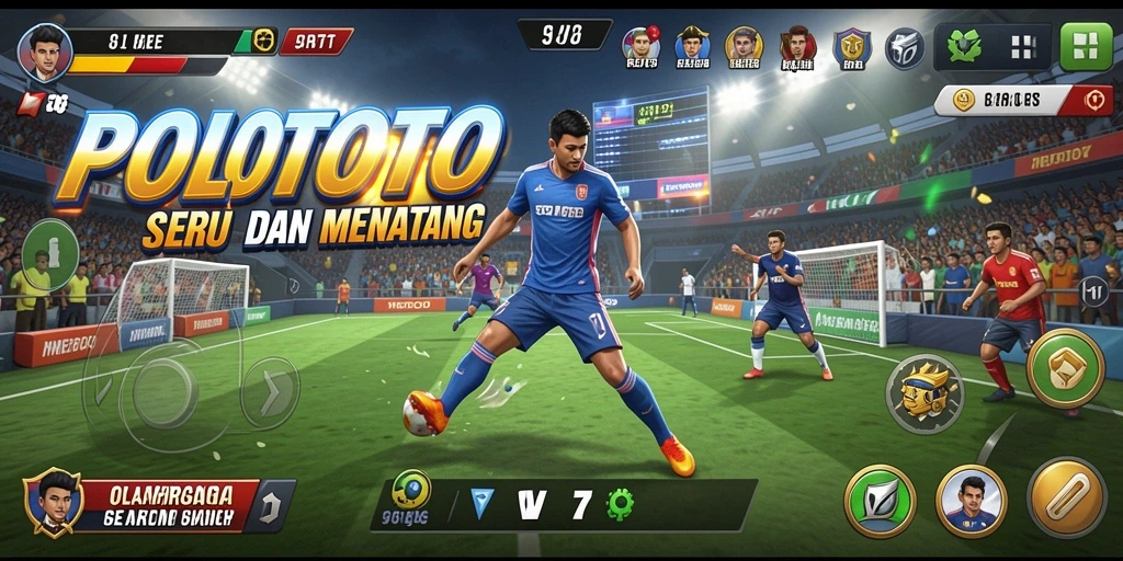 Tangkapan layar utama POLOTOTO menampilkan aksi seru dalam permainan olahraga.